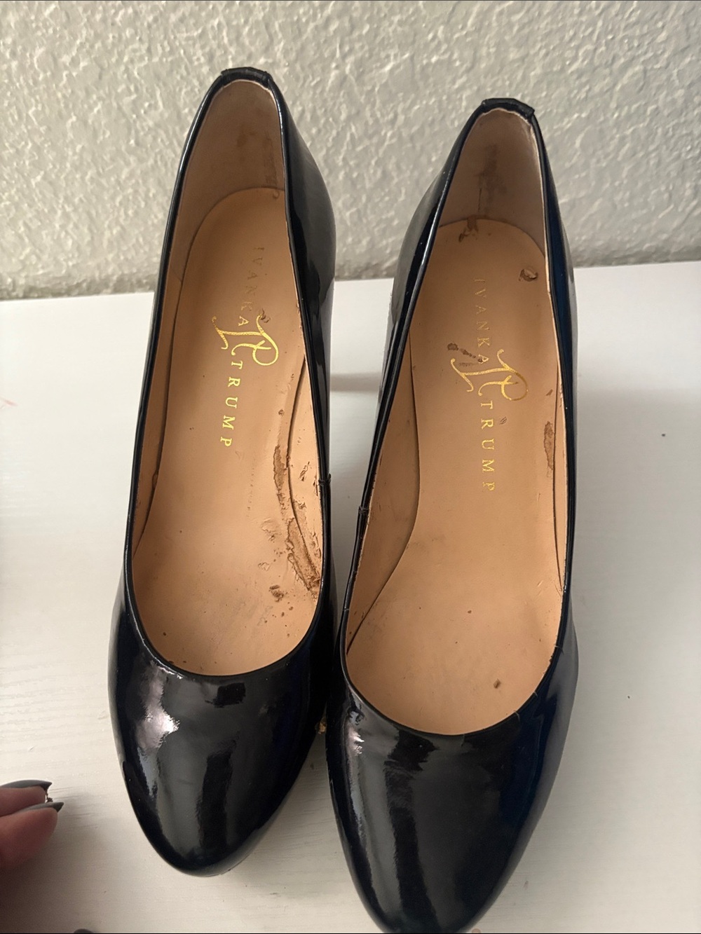 Ivanka Trump Black Patent Round-Toe Pumps